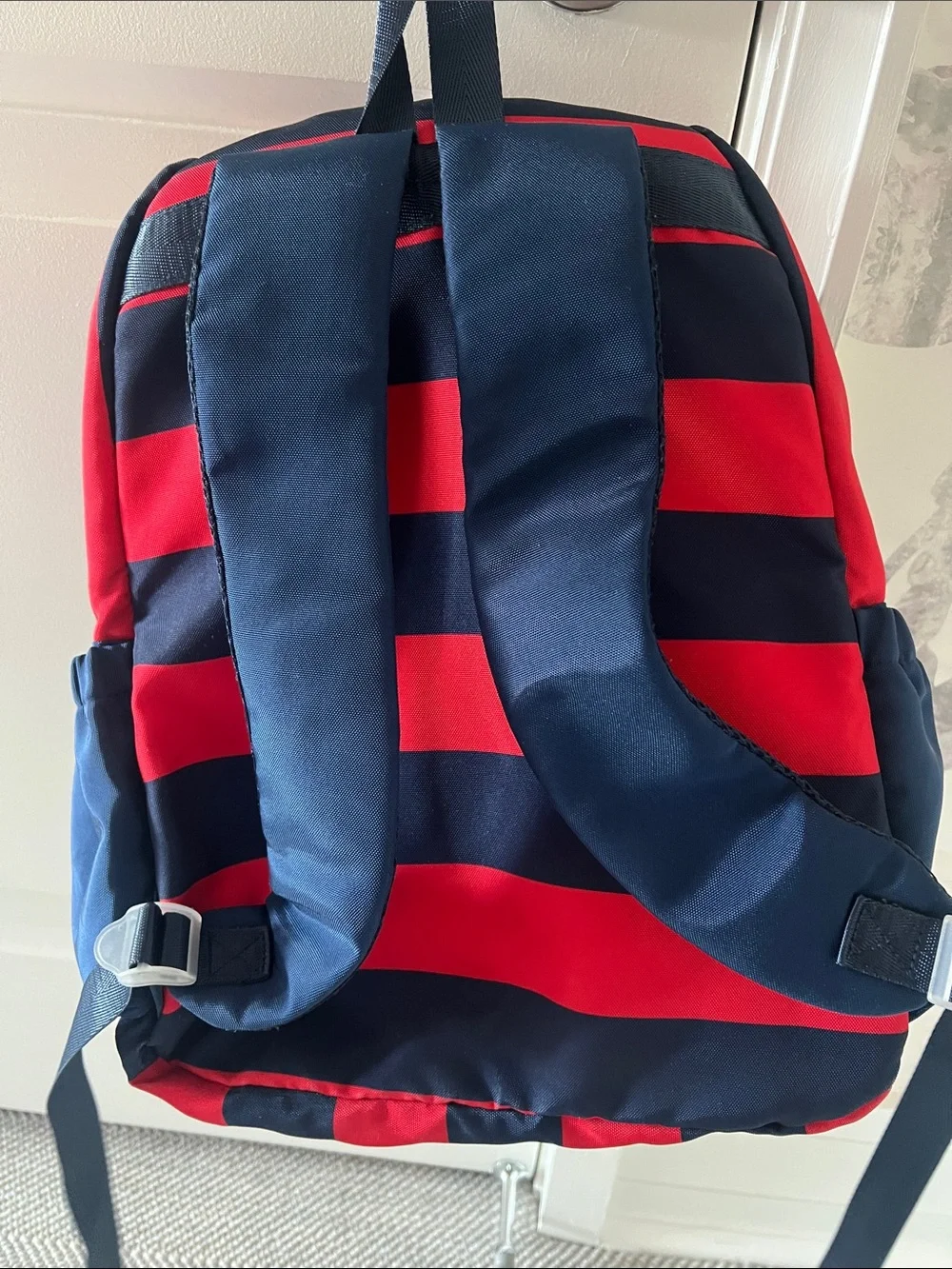 Red and Navy Striped Racquet Backpack